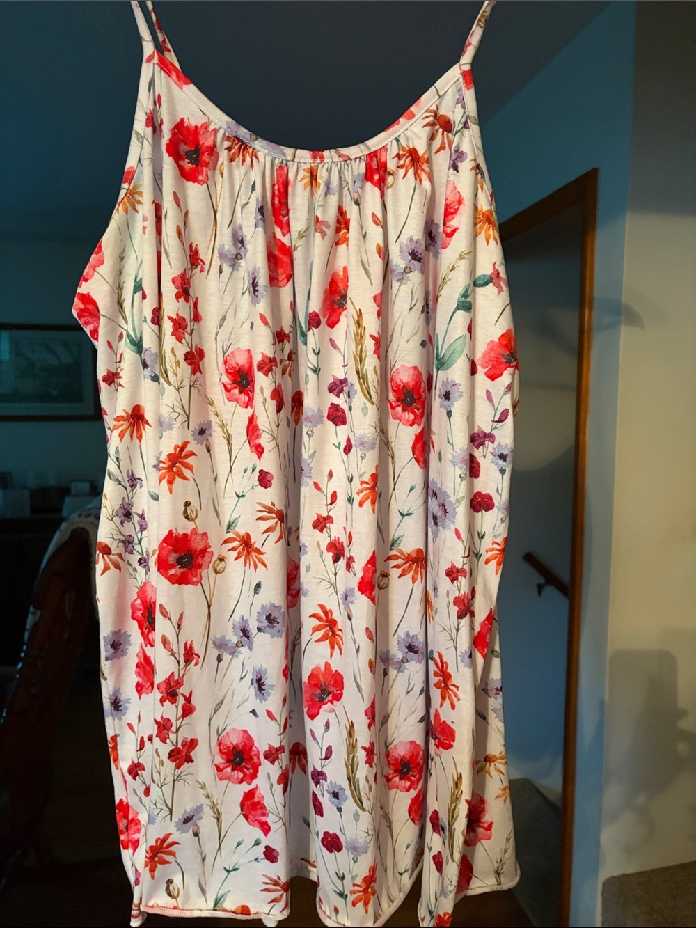 Floral Print White Spaghetti-Strap Swing Tank Top